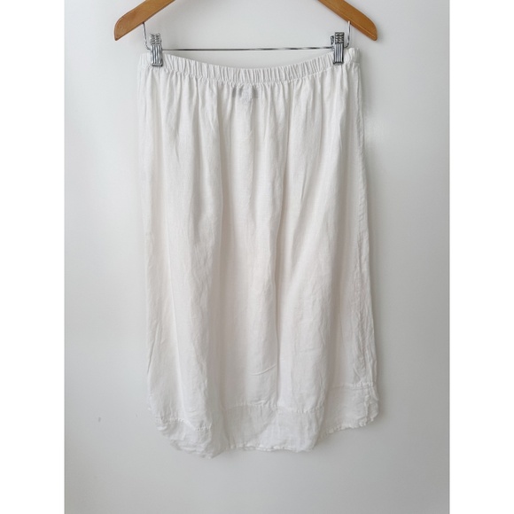 Flax 100% Linen Midi Elastic Waist Skirt White L - Picture 2 of 6